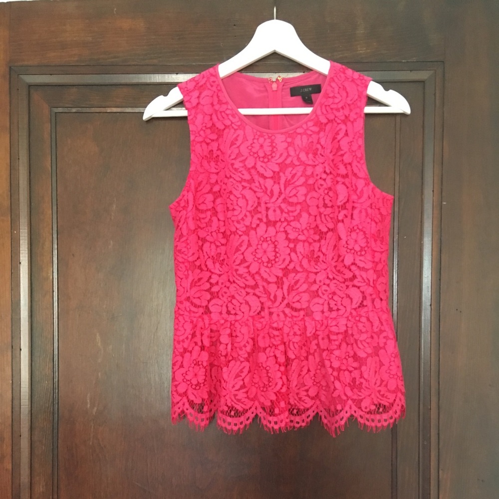 J. Crew Hot Pink Lace Peplum Top